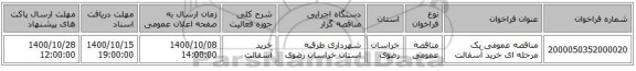 مناقصه عمومی یک مرحله ای خرید آسفالت