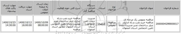 مناقصه عمومی یک مرحله ای مناقصه خرید،نصب و راه اندازی چیلر ساختمان غدیر مدیریت درمان تامین اجتماعی استان اصفهان