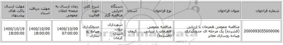 مناقصه عمومی همزمان با ارزیابی (فشرده) یک مرحله ای جدولگذاری وپیاده روسازی معابر 