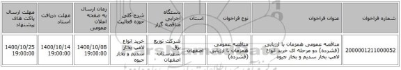 مناقصه عمومی همزمان با ارزیابی (فشرده) دو مرحله ای خرید انواع لامپ بخار سدیم و بخار جیوه