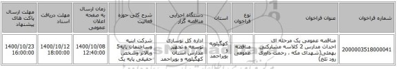 مناقصه عمومی یک مرحله ای احداث مدارس 2 کلاسه  مشارکتی بهمئی(شهدای مکه ، رحمت داوری رود تلخ)  