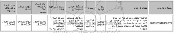 مناقصه عمومی یک مرحله ای حداث مدرسه دو کلاسه مشارکتی فردوسی قلعه رئیسی چاروسا و مدرسه یک کلاسه مشارکتی رضوان  دشت آزادی چاروسا