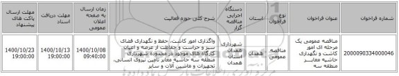 مناقصه عمومی یک مرحله ای امور کاشت و نگهداری حاشیه معابــــر منطقه سه