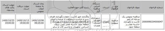 مناقصه عمومی یک مرحله ای امور کاشت و نگهداری حاشیه معابــــر منطقه چهار