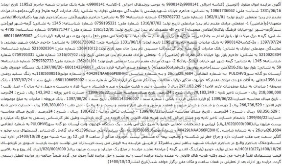 آگهی مزایده یک دستگاه خودروی وانت آریسان دو گانه سوزPULOHVG