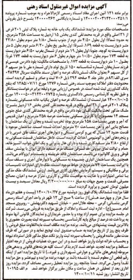 مزایده،مزایده ششدانگ یکباب خانه پلاک ثبتی 201 فرعی