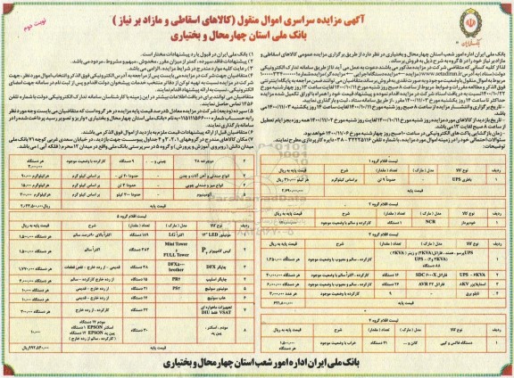 مزایده سراسری اموال منقول (کالاهای اسقاطی و مازاد بر نیاز) - نوبت دوم