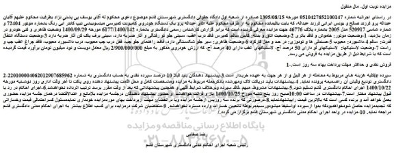 مزایده،مزایده فروش  یک دستگاه خودروی کامیونت کمپرسی میتسوبیشی تیپ کانتر آبی رنگ 