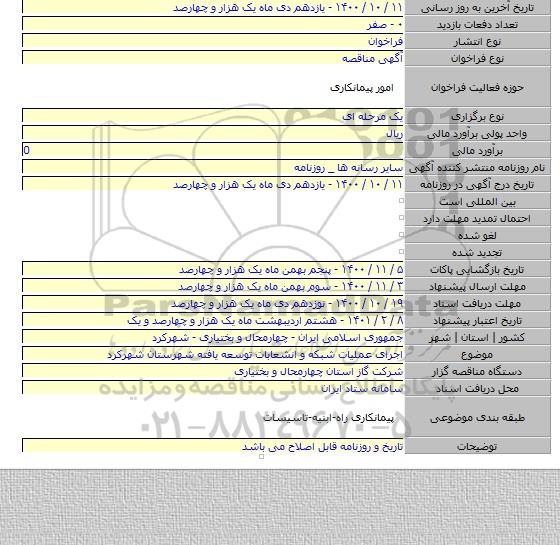 اجرای عملیات شبکه و انشعابات توسعه یافته شهرستان شهرکرد