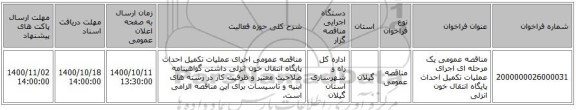 مناقصه عمومی یک مرحله ای اجرای عملیات تکمیل احداث پایگاه انتقال خون انزلی