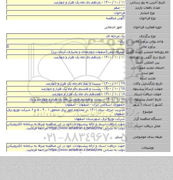 مدیریت انرژی سال ۱۴۰۱ در محدوده امور برق مناطق ۱ ، ۴ ، ۵ و ۶ شرکت توزیع برق اصفهان
