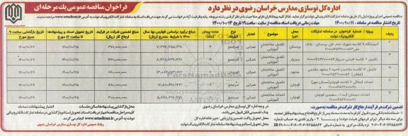 مناقصه ,مناقصه تکمیل ساختمان  آموزشی 