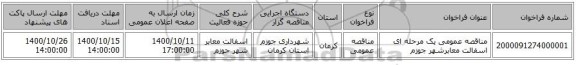 مناقصه عمومی یک مرحله ای اسفالت معابرشهر جوزم