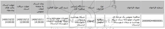 مناقصه عمومی یک مرحله ای تعمیرات  موتورخانه ستاد شبکه بهداشت و درمان شهرستان اردستان