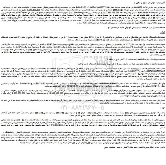مزایده،مزایده فروش ششدانگ یکدستگاه آپارتمان مسکونی