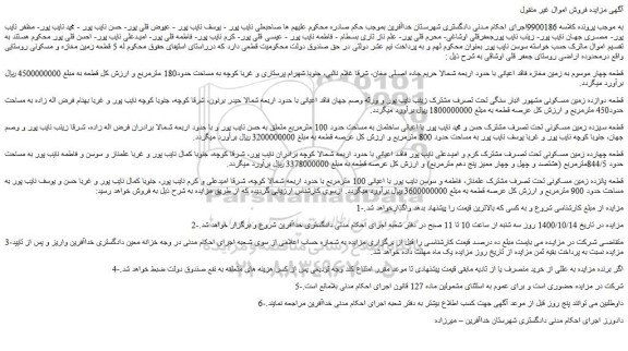 مزایده،مزایده فروش قطعه چهار موسوم به زمین مغازه فاقد اعیانی