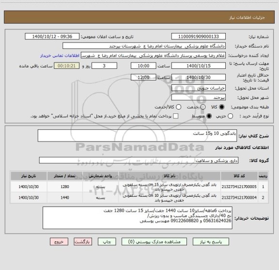 استعلام باندگچی 10 و15 سانت
