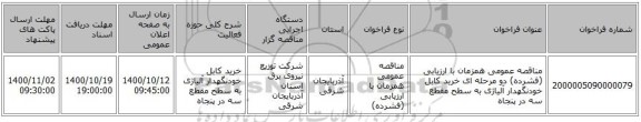 مناقصه عمومی همزمان با ارزیابی (فشرده) دو مرحله ای خرید کابل خودنگهدار آلیاژی به سطح مقطع سه در پنجاه