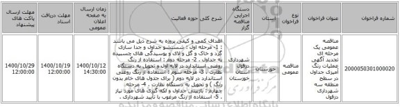 مناقصه عمومی یک مرحله ای تجدید آگهی عملیات رنگ آمیزی جداول در سطح منطقه سه شهرداری دزفول