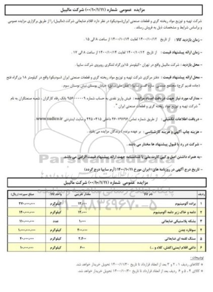 مزایده فروش اقلام ضایعاتی
