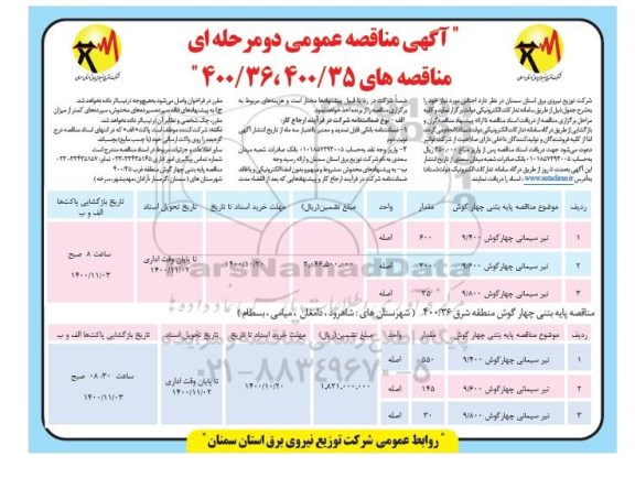مناقصه خرید پایه بتنی چهارگوش