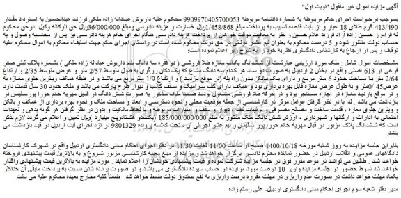 مزایده،مزایده فروش  ششدانگ یکباب مغازه طلا فروشی 