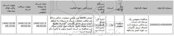 مناقصه عمومی یک مرحله ای احداث بندخاکی شماره 2 و انحراف سیل گاریزات در حوزه آبخیز پشتکوه   