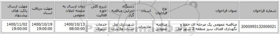 مناقصه عمومی یک مرحله ای حفظ و نگهداری فضای سبز منطقه 2 شهر آمل
