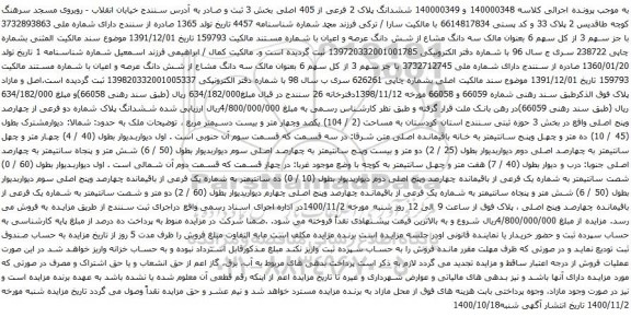 آگهی مزایده ششدانگ پلاک 2 فرعی از 405 اصلی بخش 3