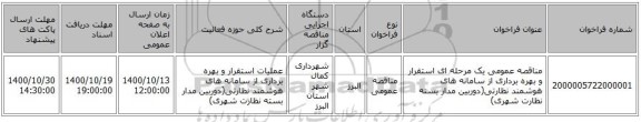 مناقصه عمومی یک مرحله ای استقرار و بهره برداری از سامانه های هوشمند نظارتی(دوربین مدار بسته نظارت شهری)