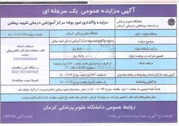 مزایده، مزایده واگذاری امور بوفه