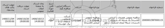 مناقصه عمومی همزمان با ارزیابی (فشرده) یک مرحله ای بازسازی تاسسات شبکه آبیاری لشکرآباد شاوور