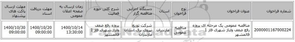 مناقصه عمومی یک مرحله ای پروژه رفع ضعف ولتاژ شهری فاز 1	قائمشهر