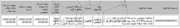 مناقصه عمومی دو مرحله ای قیر در یافت مصرفی(85-10) برای پروژ های عمرانی خود در قبال ارائه حواله وکیوم (تجدید)