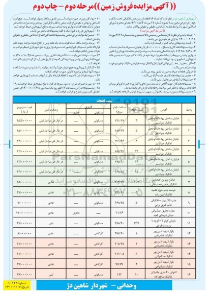 مزایده،مزایده فروش 16  قطعه از زمین های تفکیکی مرحله دوم   