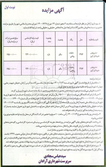 مزایده فروش ماشین آلات خط تولید مکانیزه تفکیک
