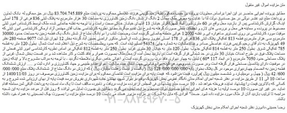 مزایده،مزایده فروش 2 دانگ از شش دانگ زمین کشاورزی به مساحت 30 هزار مترمربع به پلاک ثبتی 836 فرعی از 178 اصلی