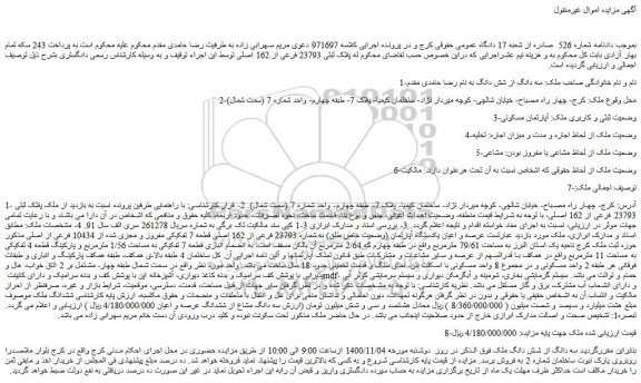 مزایده،مزایده فروش سه دانگ از شش دانگ 