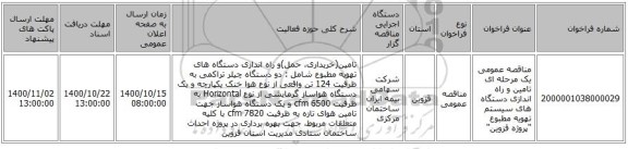 مناقصه عمومی یک مرحله ای تامین و راه اندازی دستگاه های سیستم تهویه مطبوع 