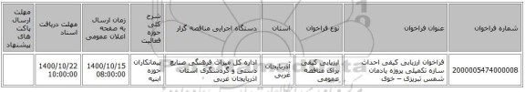 فراخوان ارزیابی کیفی احداث سازه تکمیلی پروژه یادمان شمس تبریزی – خوی