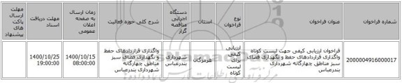 فراخوان ارزیابی کیفی جهت لیست کوتاه واگذاری قراردادهای حفظ و نگهداری فضای سبز مناطق چهارگانه شهرداری بندرعباس
