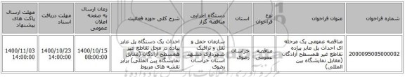 مناقصه عمومی یک مرحله ای احداث پل عابر پیاده تقاطع غیر همسطح آزادگان (مقابل نمایشگاه بین المللی)