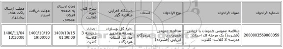 مناقصه عمومی همزمان با ارزیابی (فشرده) یک مرحله ای احداث مدرسه 3 کلاسه کلذرت