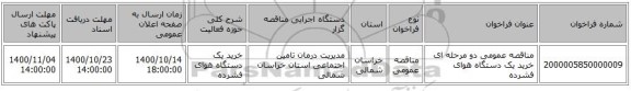مناقصه عمومی دو مرحله ای خرید یک دستگاه هوای فشرده