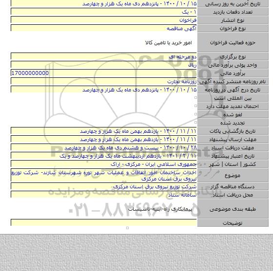 احداث ساختمان امور اتفاقات و عملیات شهر توره شهرستان شازند- شرکت توزیع نیروی برق استان مرکزی