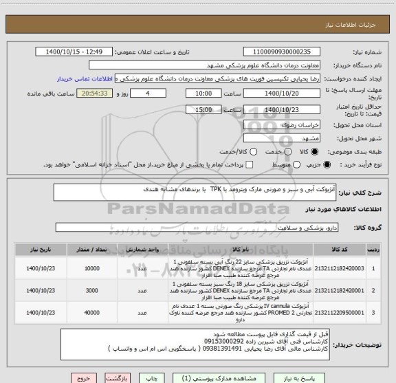 استعلام آنژیوکت آبی و سبز و صورتی مارک ویترومد یا TPK  یا برندهای مشابه هندی