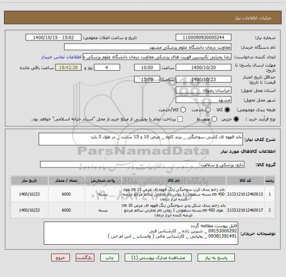 استعلام باند قهوه ای کشی سوختگی _ برند کاوه _ عرض 10 و 15 سانت _ در طول 3 یارد