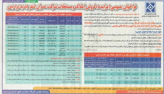 مزایده،مزایده فروش املاک و مستغلات کاربری تجاری و ورزشی نوبت اول 