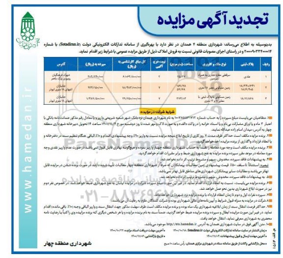 مزایده،مزایده تجدید فروش املاک مغازه و مسکونی