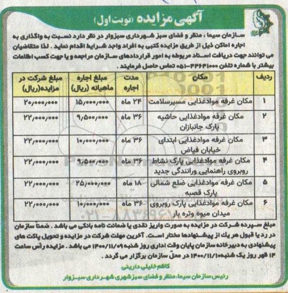 مزایده، مزایده واگذاری اماکن ...